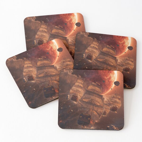 Item preview, Sailing Ships Flying Through Space Asteroids Fantasy Art designed and sold by Kynura.