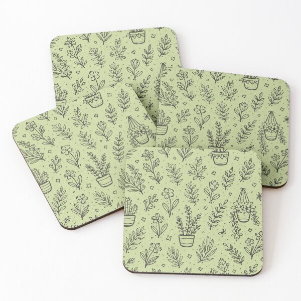 Item preview, Botanical Doodle Pattern – Hand Drawn Plants and Leaves on Green Background designed and sold by DrizzyV.