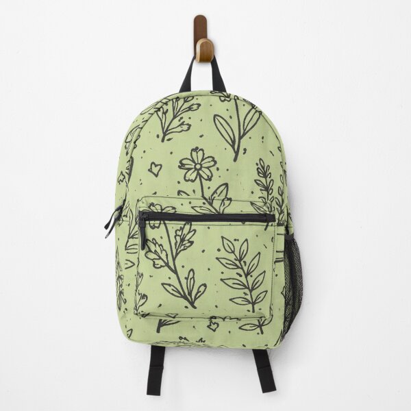 Item preview, Botanical Doodle Pattern – Hand Drawn Plants and Leaves on Green Background designed and sold by DrizzyV.