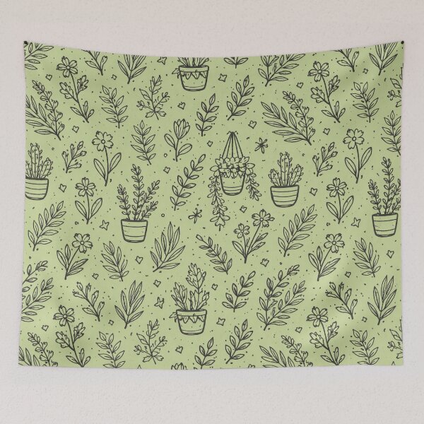 Item preview, Botanical Doodle Pattern – Hand Drawn Plants and Leaves on Green Background designed and sold by DrizzyV.