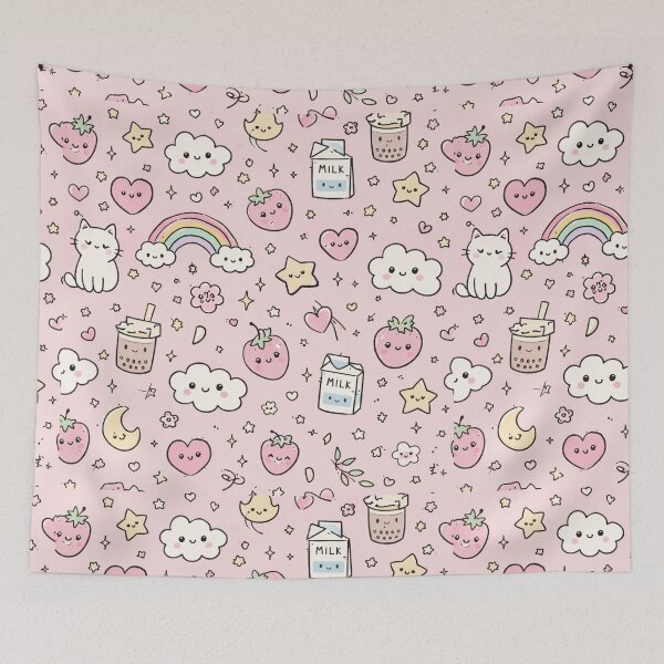 Item preview, Kawaii Cute Pattern – Pastel Pink Kawaii Doodles Seamless Design designed and sold by DrizzyV.