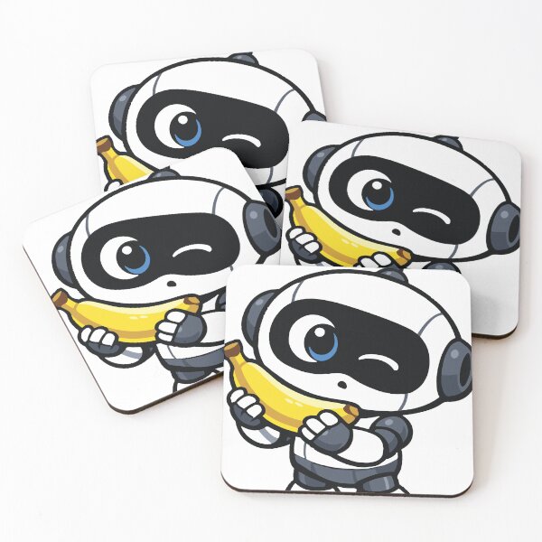 Item preview, A curious robot trying to understand a banana as if it were alien technology. The concept blends simple humor with a cute robotic character. designed and sold by Dejbar.