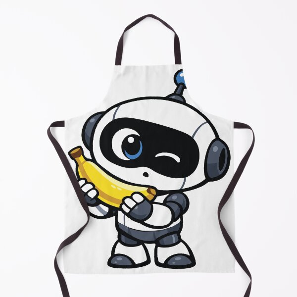 Item preview, A curious robot trying to understand a banana as if it were alien technology. The concept blends simple humor with a cute robotic character. designed and sold by Dejbar.