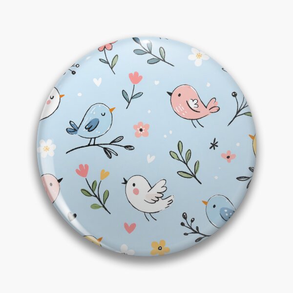 Item preview, Cute Birds Pattern – Hand Drawn Birds and Flowers Blue Background designed and sold by DrizzyV.