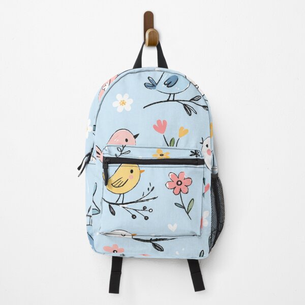 Item preview, Cute Birds Pattern – Hand Drawn Birds and Flowers Blue Background designed and sold by DrizzyV.
