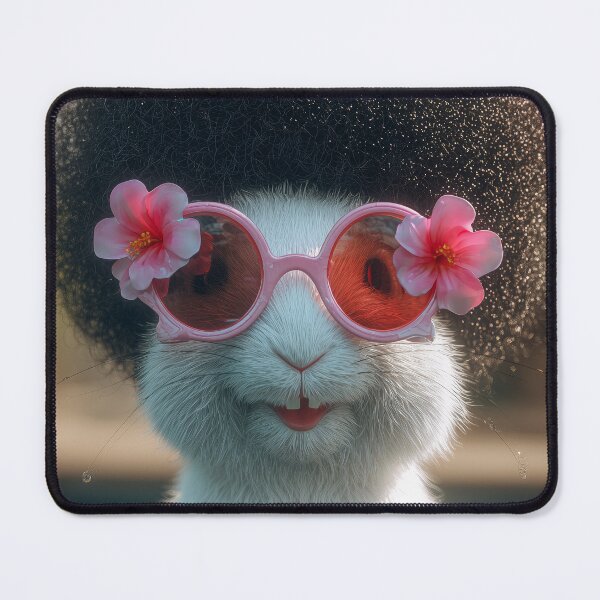 Item preview, Rabbit with curly fur and pink sunglasses floating in water, flower accessory on head designed and sold by Stellar Geometry.
