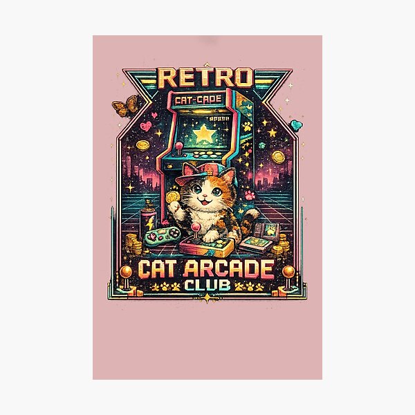 Aperçu de l'œuvre T-shirt graphique rétro pixel cat Arcade Club créée et vendue par KinLost.