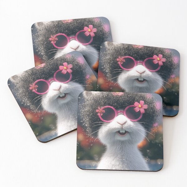 Item preview, Rabbit with curly fur and pink sunglasses floating in water, flower accessory on head designed and sold by Stellar Geometry.