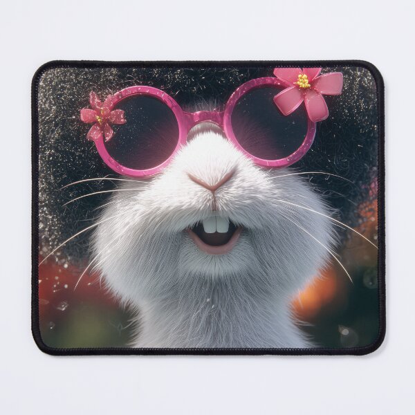 Item preview, Rabbit with curly fur and pink sunglasses floating in water, flower accessory on head designed and sold by Stellar Geometry.