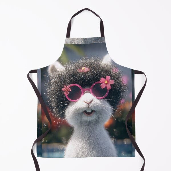Item preview, Rabbit with curly fur and pink sunglasses floating in water, flower accessory on head designed and sold by Stellar Geometry.