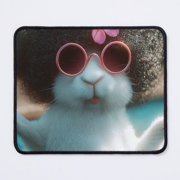 Item preview, Rabbit with curly fur and pink sunglasses floating in water, flower accessory on head designed and sold by Stellar Geometry.