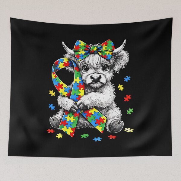 Item preview, Highland Cow Autism Awareness Puzzle Ribbon Coquette Bow designed and sold by Boutkimaewab.