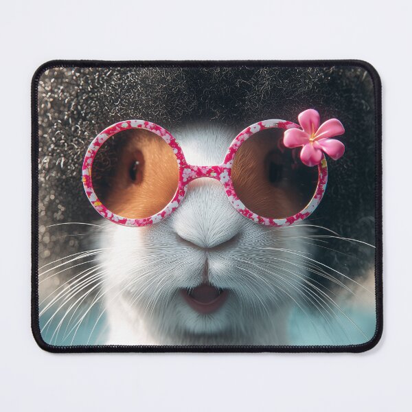 Item preview, Rabbit with curly fur and pink sunglasses floating in water, flower accessory on head designed and sold by Stellar Geometry.