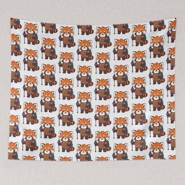 Item preview, Cute Red Panda Hiking with Backpack and Trekking Pole designed and sold by Fikuall.