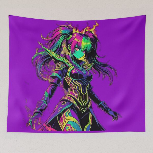 Item preview, Cyberpunk Flame Warrior – Neon Toxic Armor & Rainbow Fire Aura designed and sold by RadaQueen.