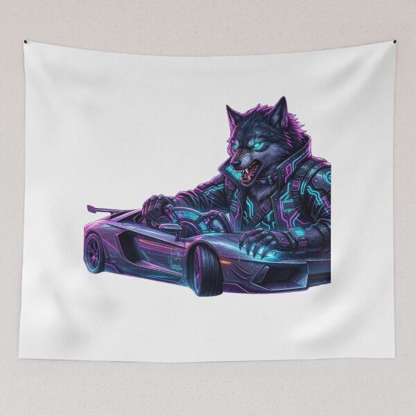 Item preview, Cyberpunk Wolf Driver Neon Futuristic Street Art designed and sold by novyron.