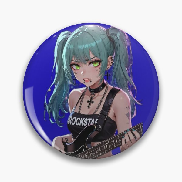 Item preview, Cyberpunk Rockstar Girl – Teal Hair, Green Eyes, Bass Guitar in Neon Night City designed and sold by RadaQueen.