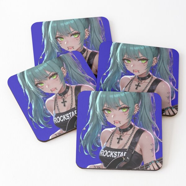 Item preview, Cyberpunk Rockstar Girl – Teal Hair, Green Eyes, Bass Guitar in Neon Night City designed and sold by RadaQueen.