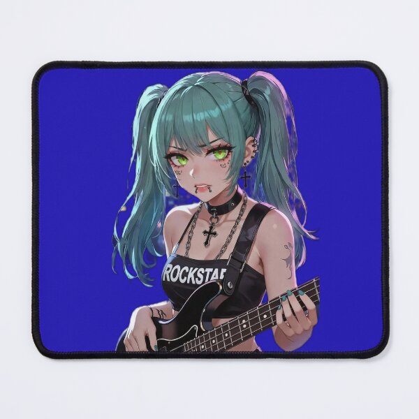Item preview, Cyberpunk Rockstar Girl – Teal Hair, Green Eyes, Bass Guitar in Neon Night City designed and sold by RadaQueen.