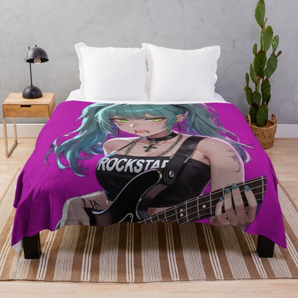 Item preview, Cyberpunk Rockstar Girl – Teal Hair, Green Eyes, Bass Guitar in Neon Night City designed and sold by RadaQueen.