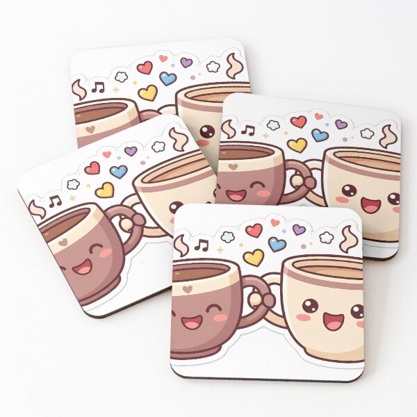 Item preview, Kawaii Coffee Cups Clinking - Cheers to Friendship & Love designed and sold by PawsyVibe.