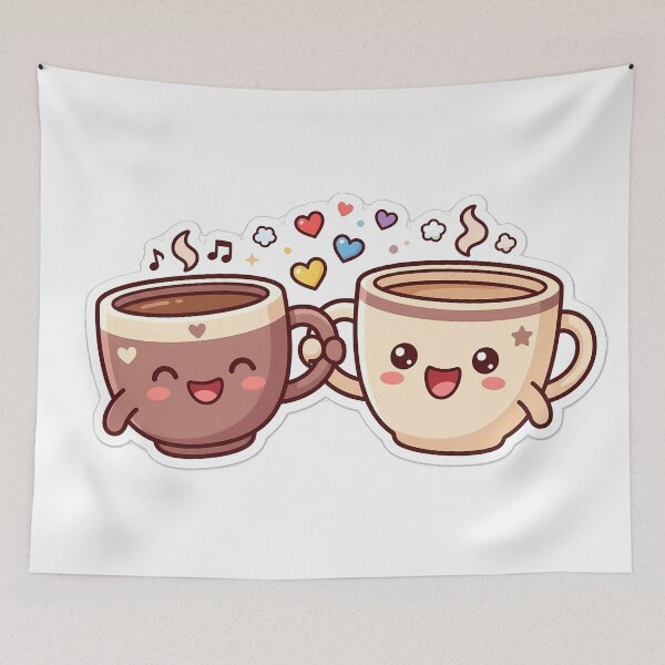 Item preview, Kawaii Coffee Cups Clinking - Cheers to Friendship & Love designed and sold by PawsyVibe.