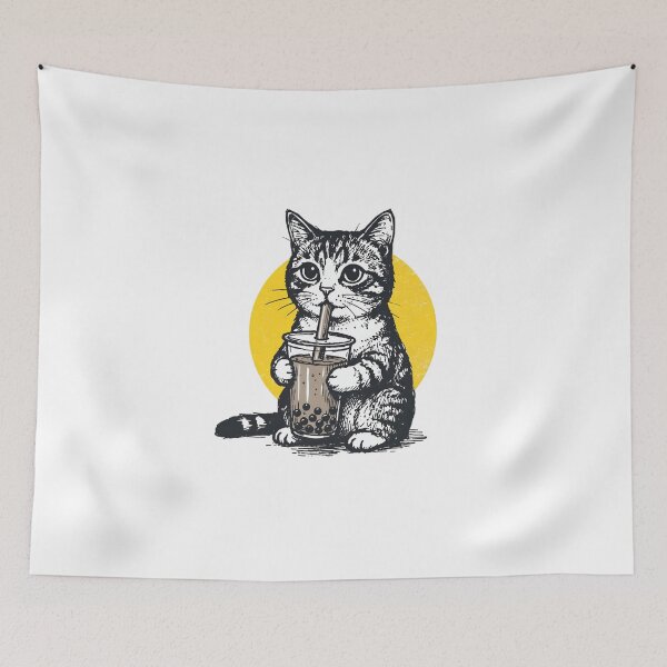Item preview, Boba Tea Cat Cute Cat Drinking Bubble Tea Vintage Tattoo Style 90s Aesthetic Cat Lover designed and sold by Thread&Fable.
