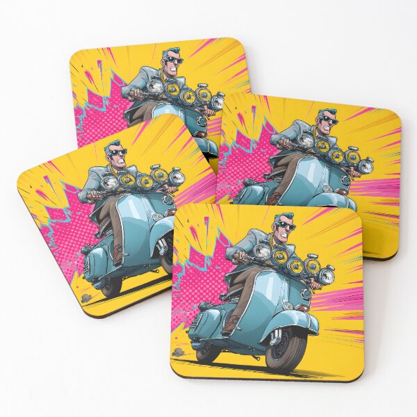 Item preview, Retro Scooter Rider in Comic Book Style Action Scene designed and sold by Artessie.