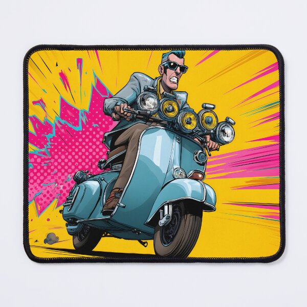 Item preview, Retro Scooter Rider in Comic Book Style Action Scene designed and sold by Artessie.
