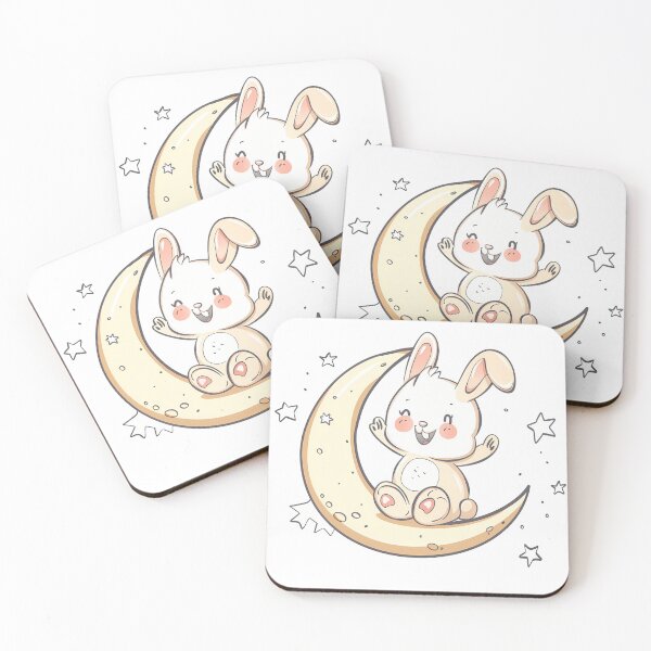 Item preview, Cute Kawaii Bunny on Moon - Adorable Night Sky Art Print designed and sold by DesignArtist.ia.