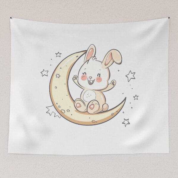 Item preview, Cute Kawaii Bunny on Moon - Adorable Night Sky Art Print designed and sold by DesignArtist.ia.