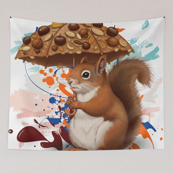 Item preview, Cute Squirrel with Nut Umbrella – Funny Woodland Animal Art designed and sold by ChenEngEng.