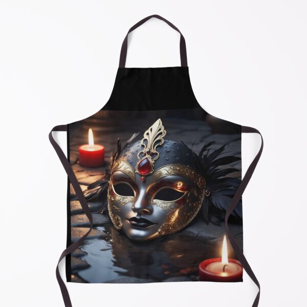Item preview, An Ornate Silver and Gold Venetian Mask Resting Between Glowing Candles On Wet Pavement designed and sold by Dreamy Armine Art.
