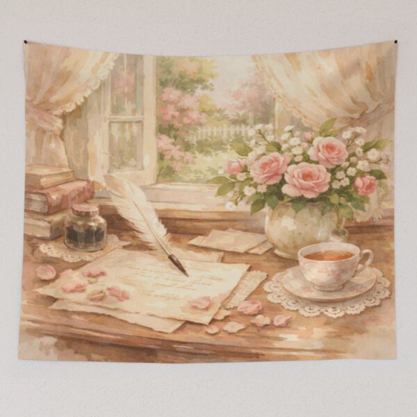 Item preview, Rose Garden Writing Nook – Spring Letters Victorian Cottagecore Art designed and sold by ArtFreshStudio.