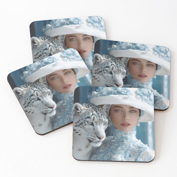 Item preview, Elegantly Posing with a Snow Leopard in Blue designed and sold by Artessie.