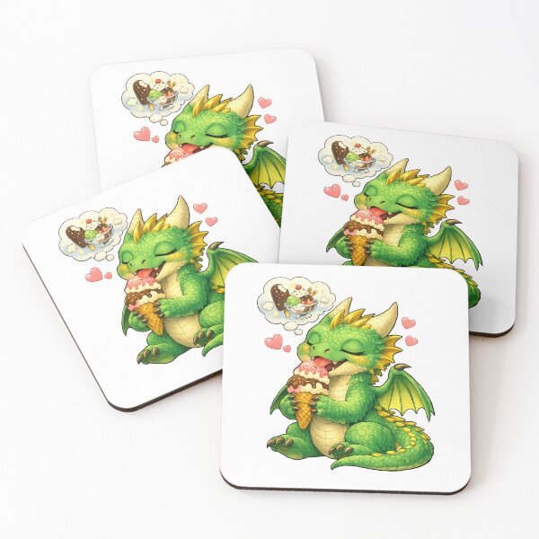 Item preview, Cute Baby Dragon Eating Ice Cream – Sweet Fantasy Dessert Dragon Art designed and sold by Hatchling Hollow.