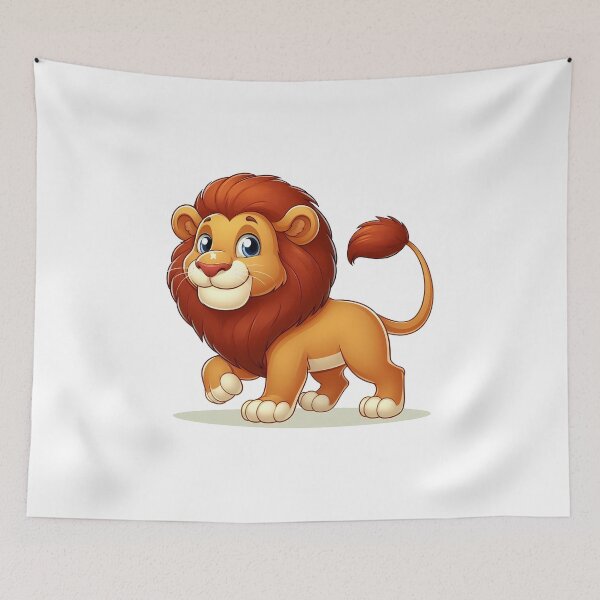 Item preview, A cheerful cartoon lion with a fluffy mane, showcasing an adorable expression and playful stance. designed and sold by cave-canvas.