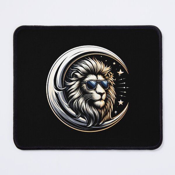 Item preview, Stylized lion with sunglasses inside a crescent moon, blending strength and coolness. designed and sold by beast-net.
