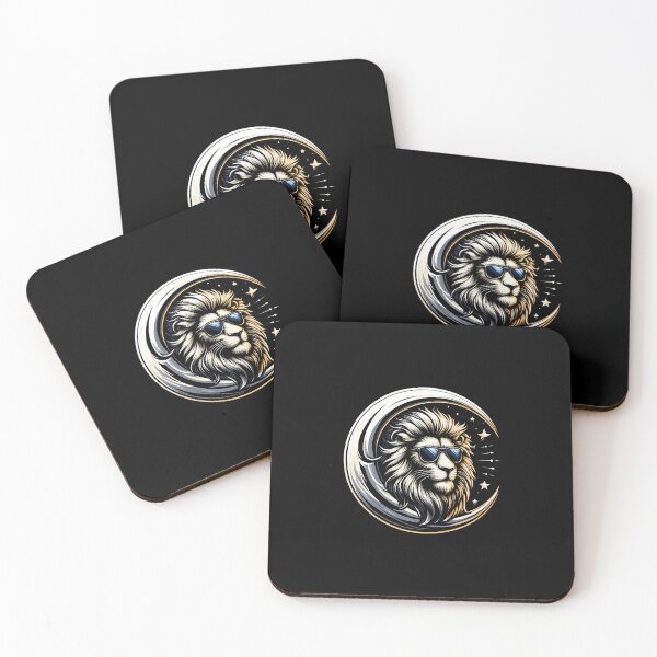 Item preview, Stylized lion with sunglasses inside a crescent moon, blending strength and coolness. designed and sold by beast-net.