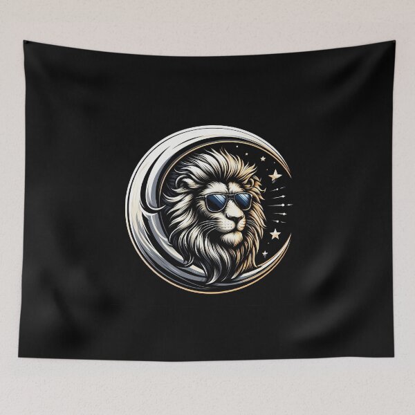 Item preview, Stylized lion with sunglasses inside a crescent moon, blending strength and coolness. designed and sold by beast-net.