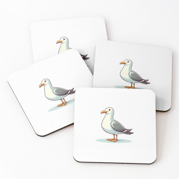 Item preview, A cheerful cartoon seagull with a white body and gray wings standing on a light blue platform. designed and sold by cave-canvas.