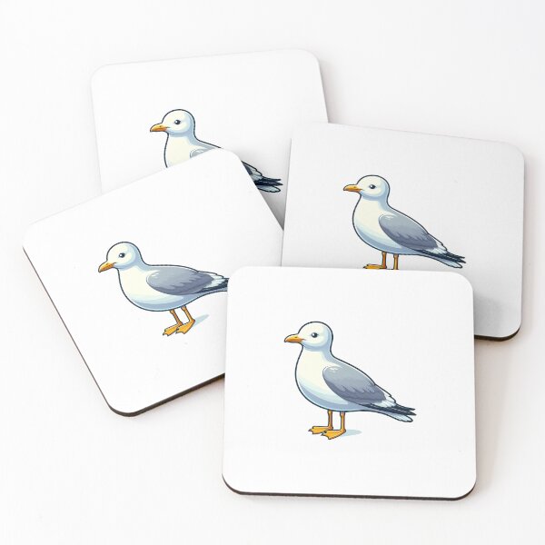 Item preview, A colorful cartoon seagull with a white body and gray wings, standing proudly on a white background. designed and sold by cave-canvas.