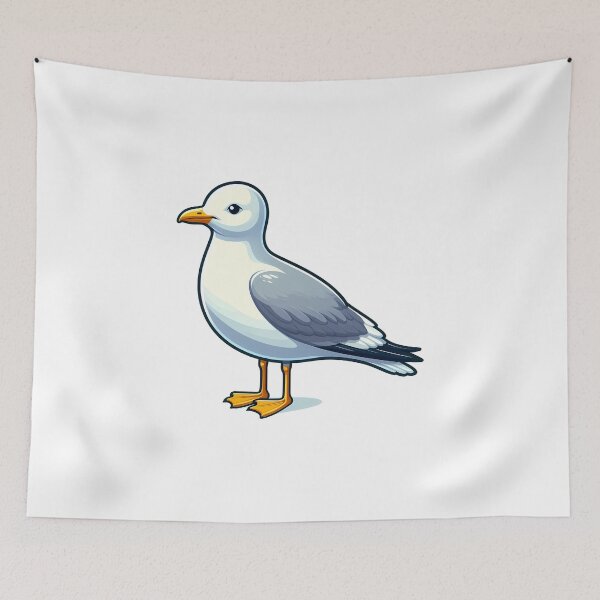Item preview, A colorful cartoon seagull with a white body and gray wings, standing proudly on a white background. designed and sold by cave-canvas.