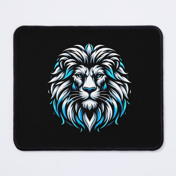 Item preview, Artistic representation of a lion's face with vibrant blue accents and intricate details. designed and sold by beast-net.
