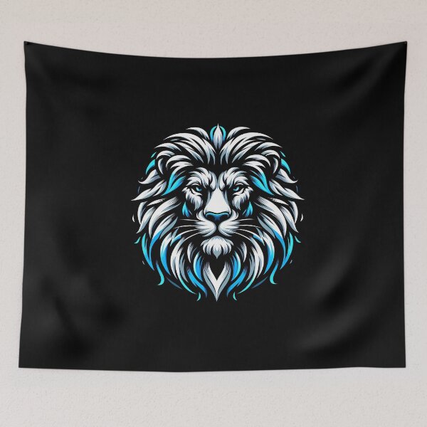 Item preview, Artistic representation of a lion's face with vibrant blue accents and intricate details. designed and sold by beast-net.