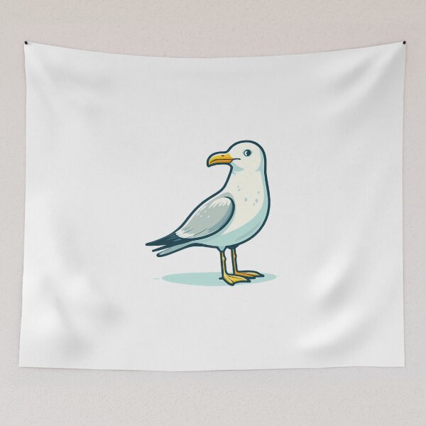 Item preview, A cartoon depiction of a seagull standing confidently on a light background. designed and sold by cave-canvas.