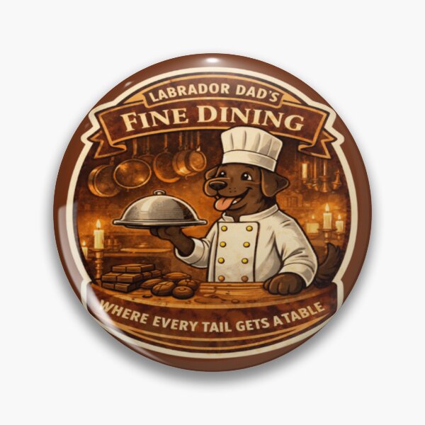 Item preview, Labrador Dad's Fine Dining | Chocolate Lab Chef Vintage Badge | Funny Dog Restaurant Gift designed and sold by PawPrintCustom.