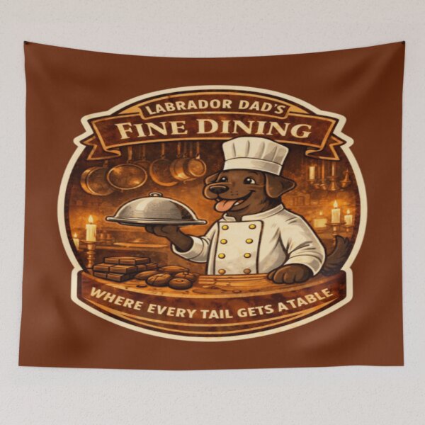 Item preview, Labrador Dad's Fine Dining | Chocolate Lab Chef Vintage Badge | Funny Dog Restaurant Gift designed and sold by PawPrintCustom.