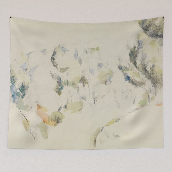 Item preview, Senke Mit Baumen by Paul Cézanne: Minimal Landscape Fine Art Print designed and sold by artofuniverse.
