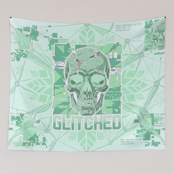 Item preview, Peppermint Glitched Skull Vaporwave designed and sold by MarCinu Art.